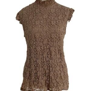 Jennie & Marlis Brown Laced Top With Ruffles & High Neck Size Medium